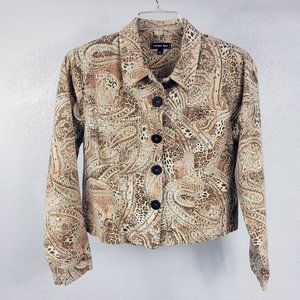 Cynthia Max Women's Leopard Print Paisley Button Down Lightweight Jacket Coat